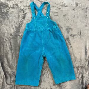 Vintage Two Rabbits Teal Corduroy Overalls Romber Baby Girl 12 Months